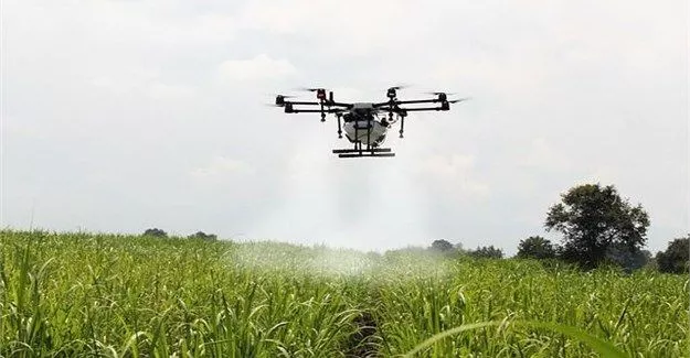 Agri Drone spraying in segmented part of a field