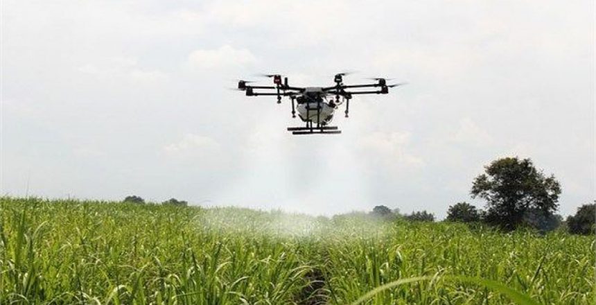 Agri Drone spraying in segmented part of a field